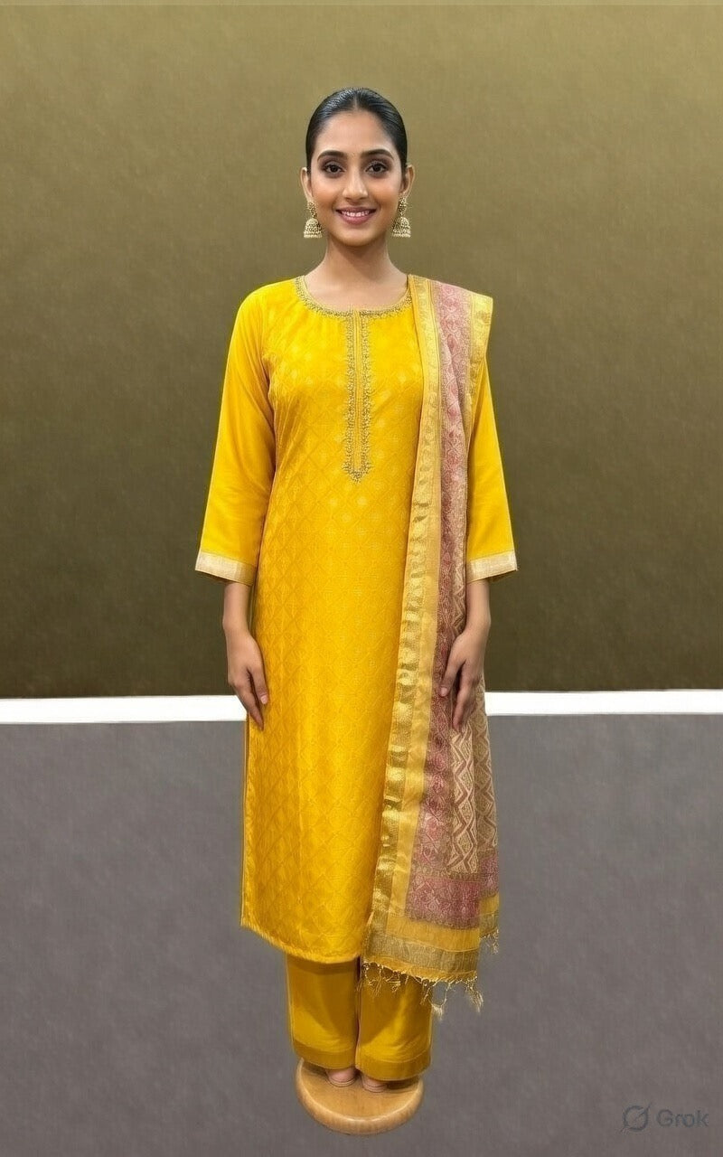 Mustard Elegance Kurta Pant Palazzo with Dupatta