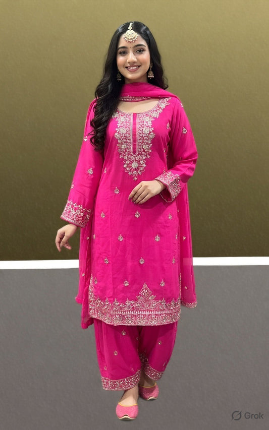 Rani Pink Embroidered Sharara Suit Set