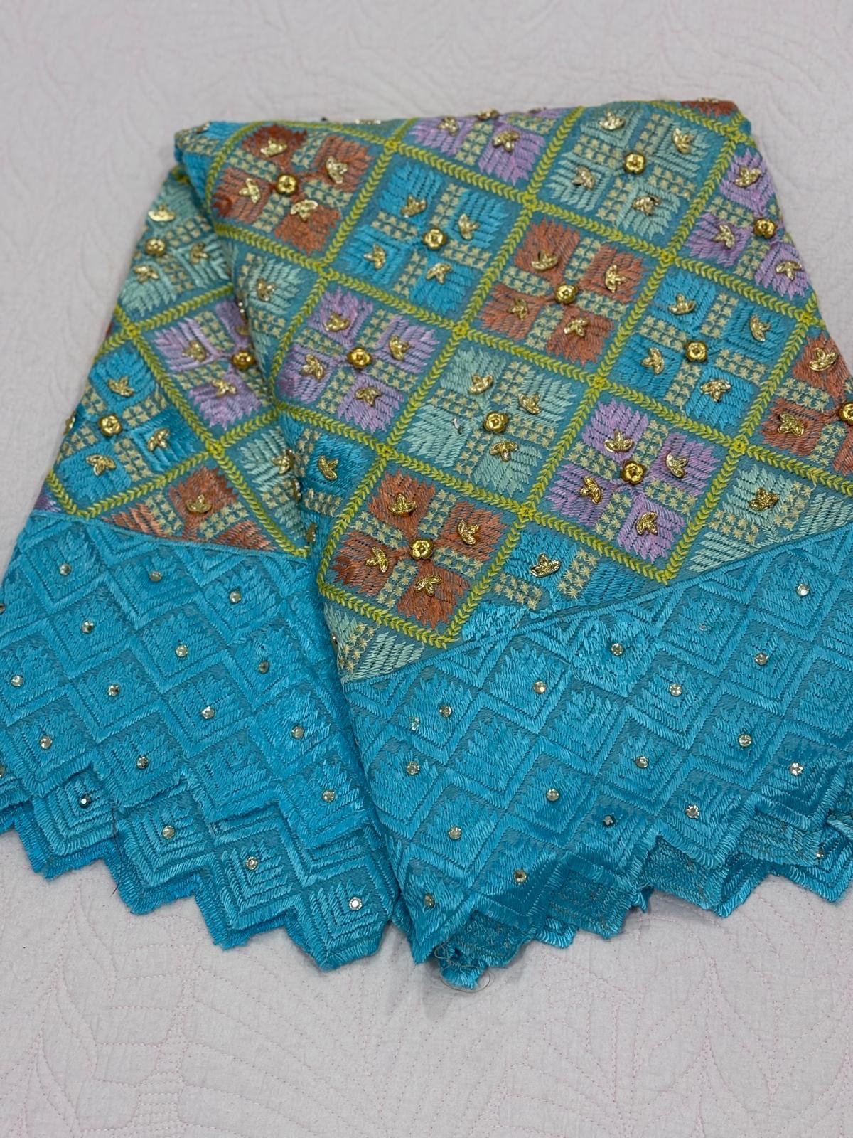 Ferozi Multicolour Phulkari Embroidered Dupatta