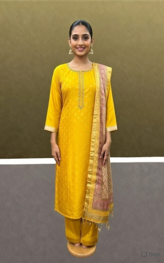 Mustard Elegance Kurta Pant Palazzo with Dupatta