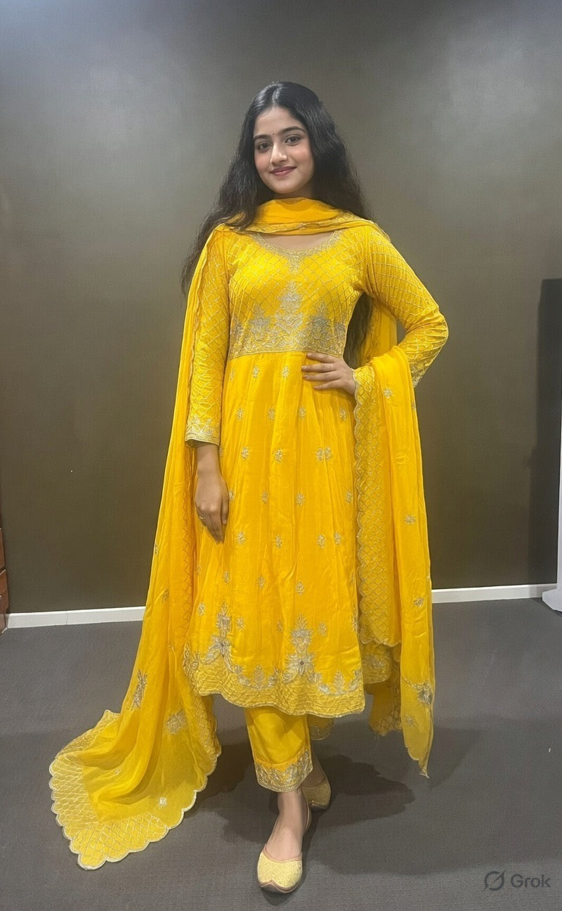 Yellow Embroidered Anarkali Salwar Suit