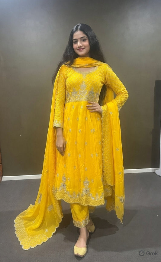 Yellow Embroidered Anarkali Salwar Suit