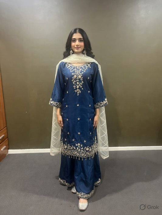 Nazakat Peacock Blue Handwork Suit
