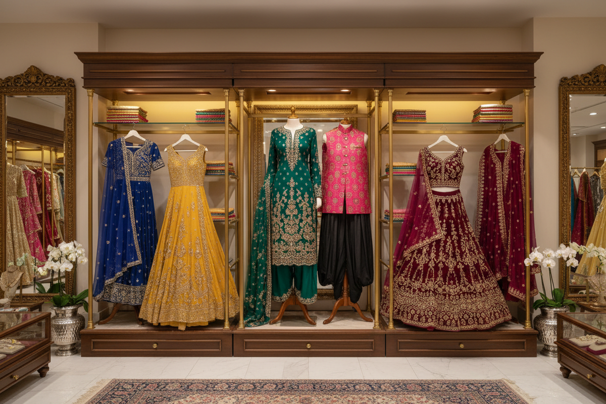 Punjabi Suits 
Sharara/ Gharara 
Anarkali Suits 
Lehangas 
Indo western 
Duppatta