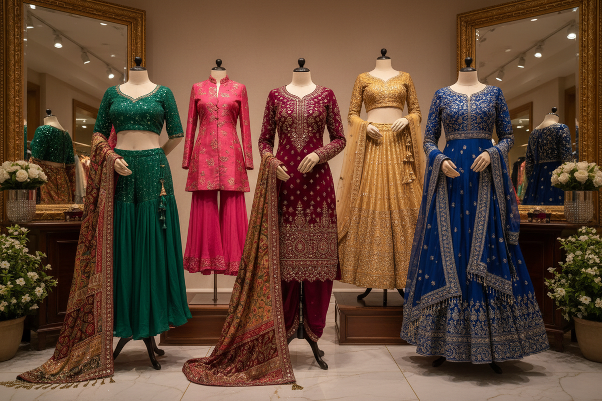 Punjabi Suits , Sharara/ Gharara , Anarkali Suits , Lehengas , Indo western , Dupatta Background 